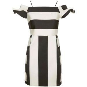 Topshop Black and White Striped Cold-Shoulder Dress